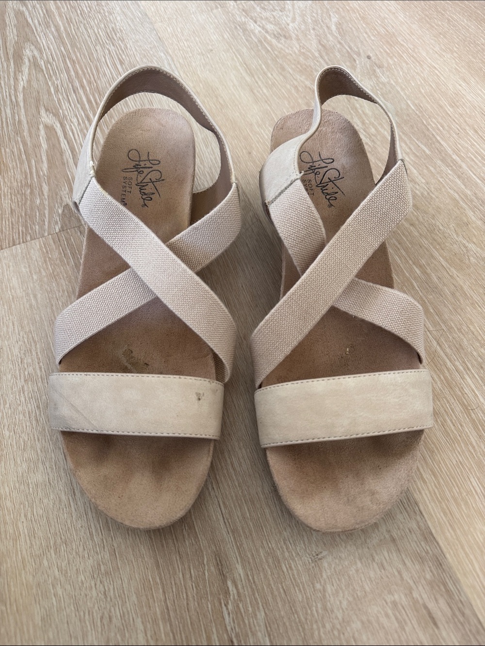Life Stride Women's Neutral Beige Cross-Strap Slingback Sandals